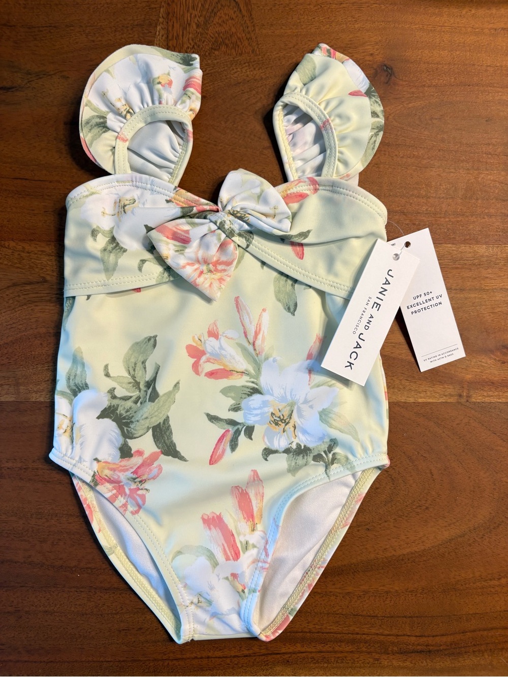 Janie and Jack Pale Yellow Floral Bow One-Piece Swimsuit
